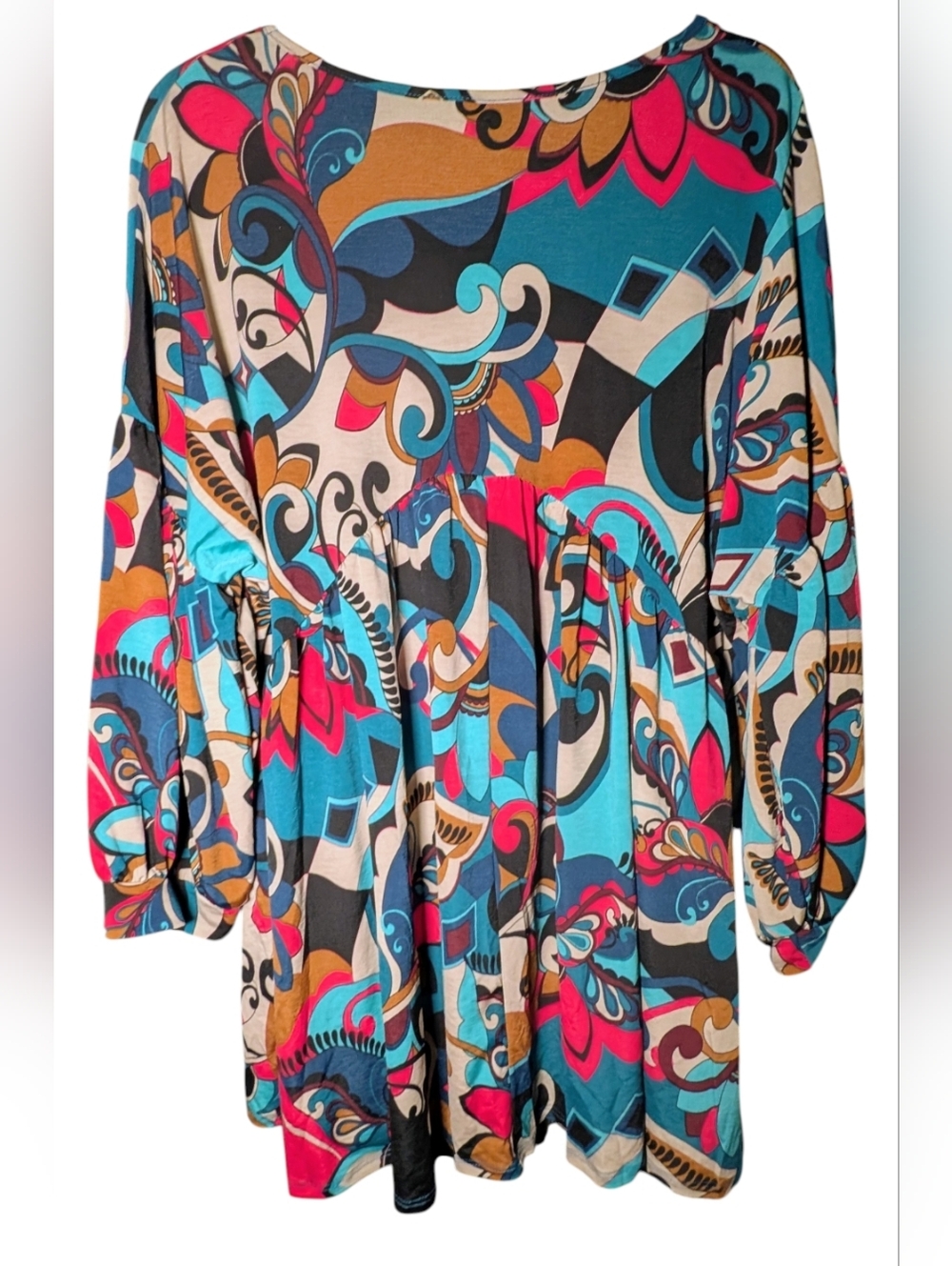 SOL R.H.R NEW Retro Psychedelic Colorful Paisley Print Tunic Dress Sz 2X - Picture 3 of 4